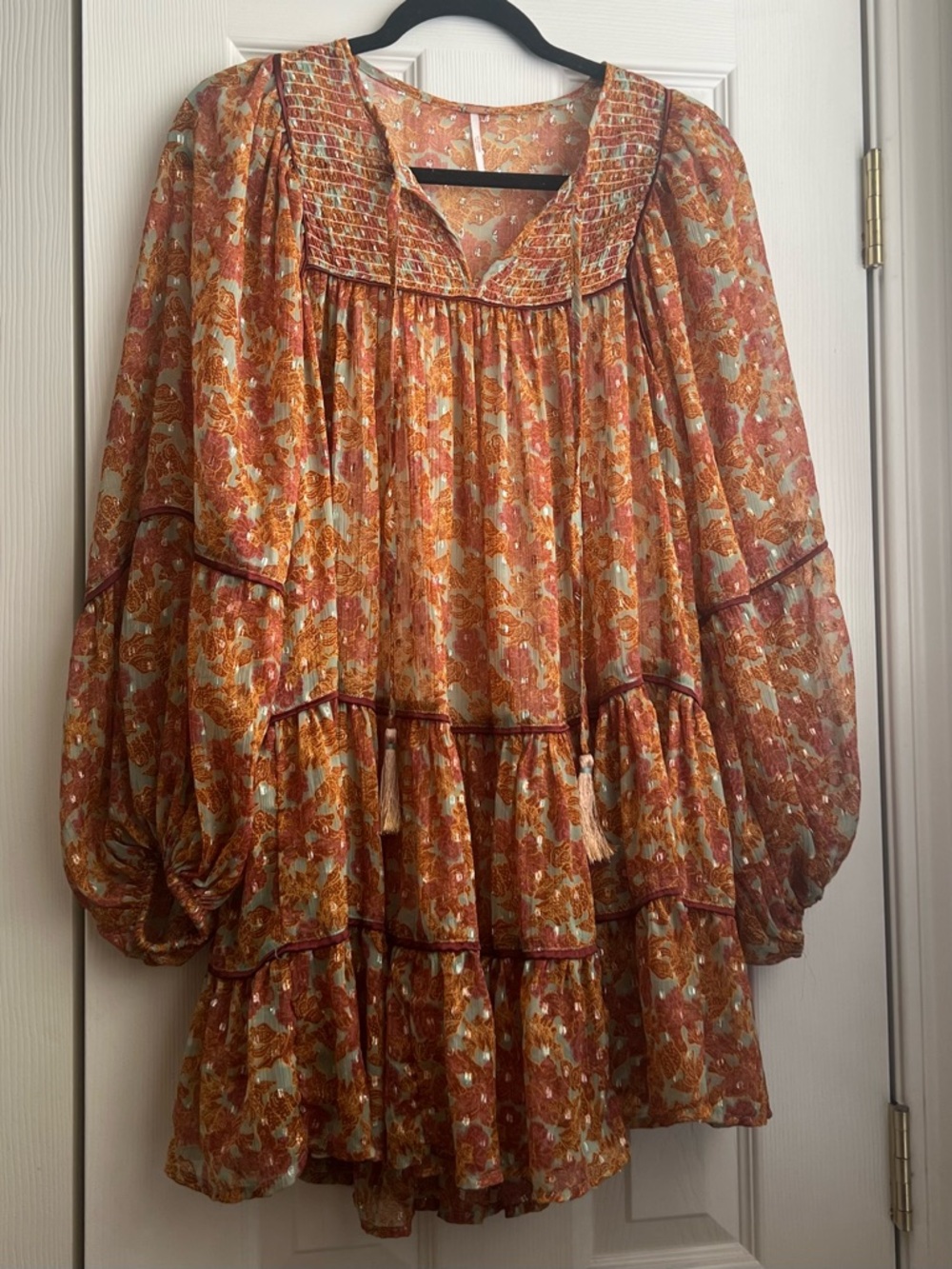 Free People Rust and Sage Floral Embroidered Mini Dress